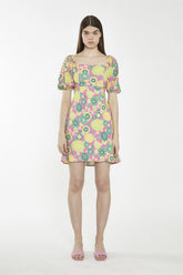 Shift Square Neck Short Dress - Pink Multi 60S Flower