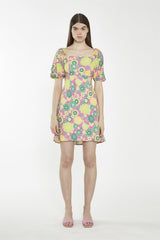 Shift Square Neck Short Dress - Pink Multi 60S Flower