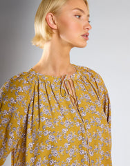 Ochre Floral Long Sleeve Floaty Dress
