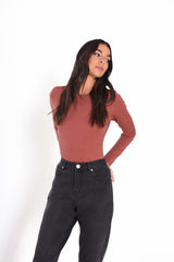Rose Rust Rib Open-Back Bodysuit