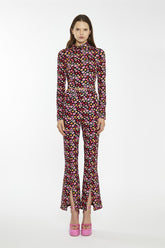 Black 60S Flower Split-Front Flared Trousers