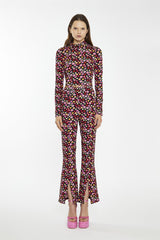 Black 60S Flower Split-Front Flared Trousers