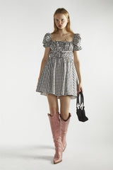 Black White Gingham-Print Skater Mini-Dress