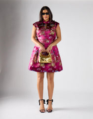 Glamorous Curve Wine Brocade Keyhole Dress
