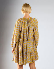 Ochre Floral Long Sleeve Floaty Dress