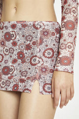 Nude Brown Vintage Floral Split Mini-Skirt