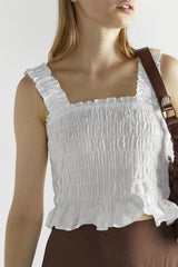 White Shirred Crop-Top