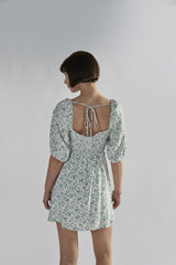 Green Ditsy Tie Back Square Neck Mini Dresses