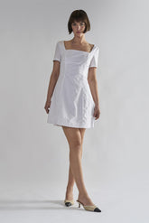 White Square-Neck-Mini-Dresses