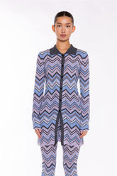 Full Sleeves Cardigan - Lilac Blue Chevron