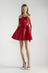 Red Callie Gathered-Bandeau Mini-Dress