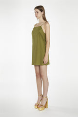 Moss-Green Strappy Cami Mini-Dress