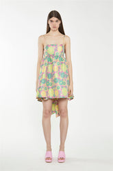 Pink-60s-Flower-Jacquard Tie Detail Mini Dress