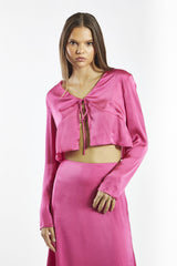 Bright-Pink Tie-Front Crop-Top