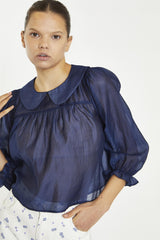 Navy Organza Crop-Top