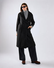 Black Lapel Collar Midi Coat