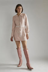 Light Pink Cord Long Sleeve Mini Dress