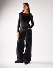 Washed Black Mid Rise Baggy Jeans
