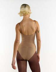 V-Neck Backless Shapewear Bodysuit - Beige