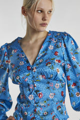 Blue Multi-Floral Long-Sleeve Top