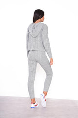 Grey Marl Ribbed High-Waist-Trousers