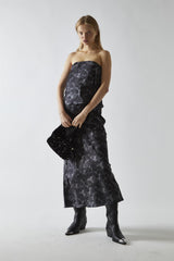 Charcoal Digital-Floral Midi Skirt
