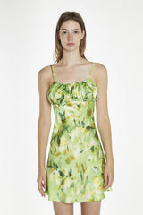 Green Multi-Blur Gathered-Bust Mini-Dress