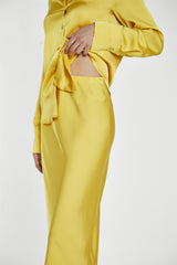 Yellow Satin Bias-Cut Midi-Skirt