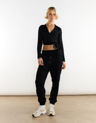 Black V Neck Long Sleeve Top