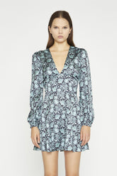 Black-Mint Paisley Sateen Long Sleeve Tea Mini-Dress