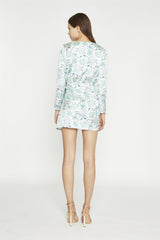 White-Mint Paisley Satin Wrap Mini-Dress