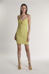 Yellow-Multi-Ditsy Sleeveless Mini-Dress