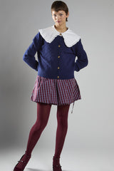 Knitted Cardigan With Frill Collar in Navy White