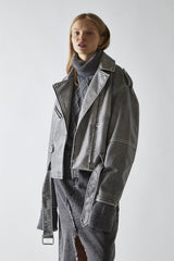 Biker Long sleeve Jacket - Grey Distressed Pu