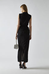 Black-Glitter Ruched Midaxi-Skirt