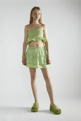 Apple-Green Shirred-Bandeau Crop-Top