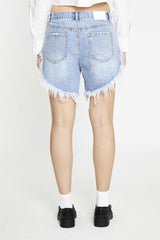 Mid-Stonewash Ripped Denim-Shorts