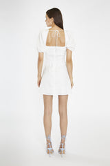 White Square-Neck Puff Sleeve Mini-Dress