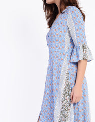 Blue-Rust Border Button-Front Maxi-Dress