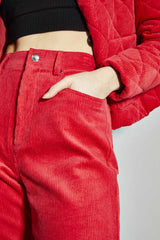 Lollipop-Red Corduroy Classic Cropped-Trousers