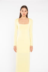 Lemon-Yellow Square-neck Maxi-Dress
