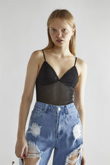 Black V-Neck Sleeveless-Bodysuit