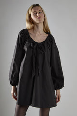 Black Long-Sleeve Tie Detail Mini-Dress