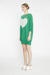 Green White Glitter Heart Sweater Mini-Dress