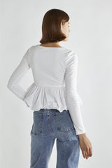 White Square-Neck Puff-Peplum Top