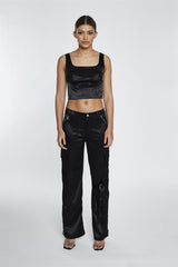 Black Satin D-Ring Detail Trousers