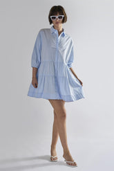 Light-Blue Collared-Skater-Mini-Dress