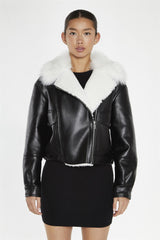 Black-White Faux-Fur PU Jacket