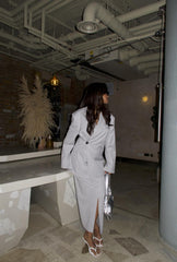 Light-Grey-Pinstripe Pencil Maxi Skirts