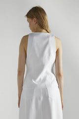 White Deep V-Neck Sleeveless-Top